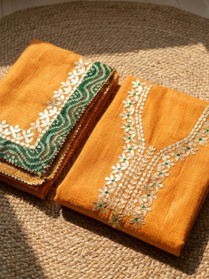 Indiehaat | Kota Cotton Gota Patti Suit Material Yellow