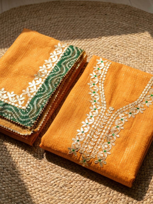 Indiehaat | Kota Cotton Gota Patti Suit Material Yellow