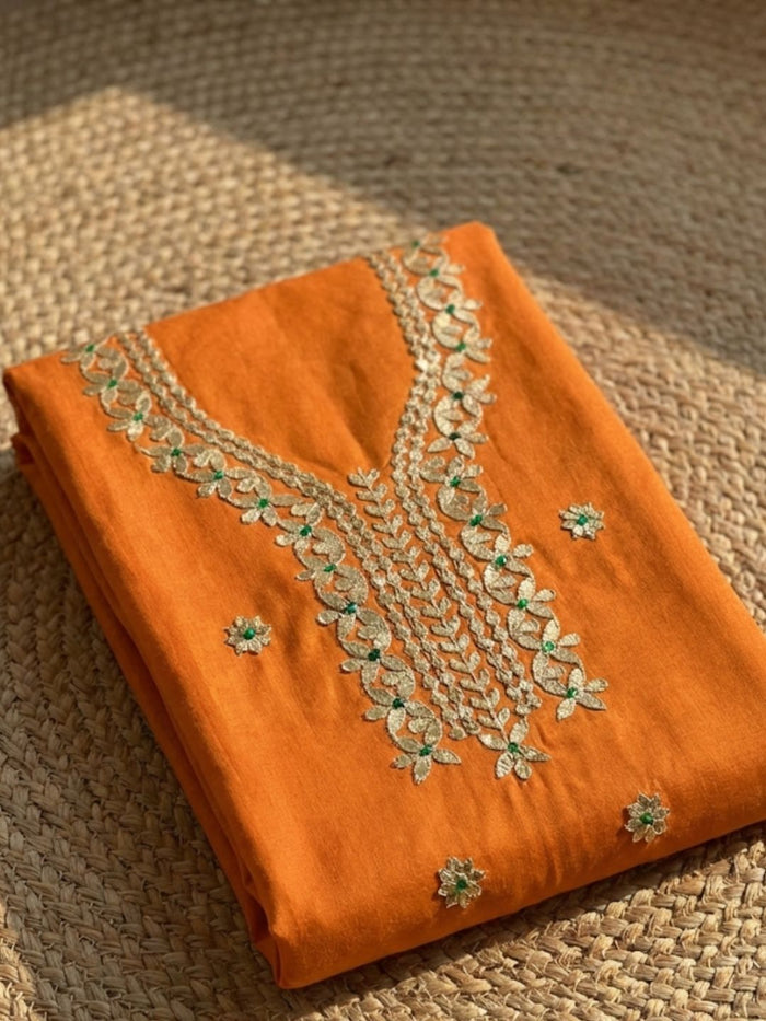 Indiehaat | Kota Cotton Gota Patti Suit Material Yellow