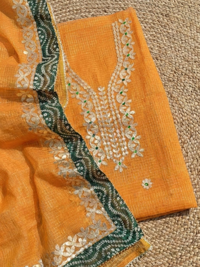Indiehaat | Kota Cotton Gota Patti Suit Material Yellow