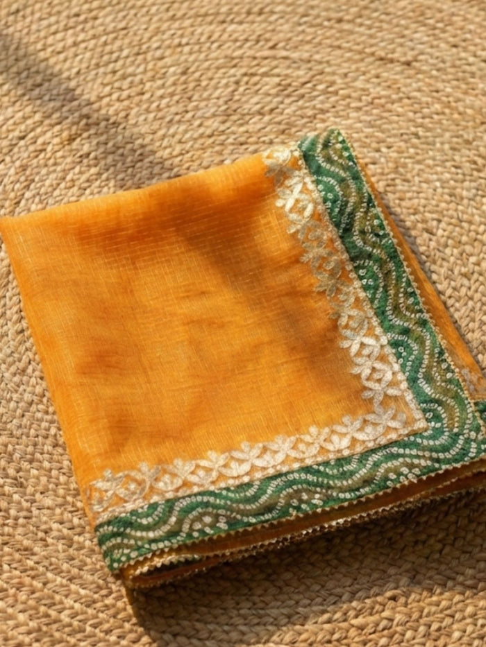 Indiehaat | Kota Cotton Gota Patti Suit Material Yellow