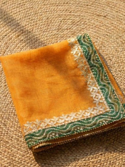 Indiehaat | Kota Cotton Gota Patti Suit Material Yellow