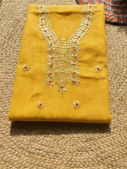 Indiehaat | Kota Cotton Gota Patti Suit Material Yellow