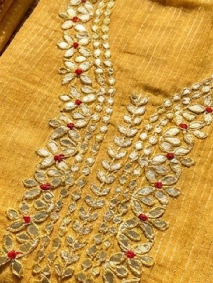 Indiehaat | Kota Cotton Gota Patti Suit Material Yellow