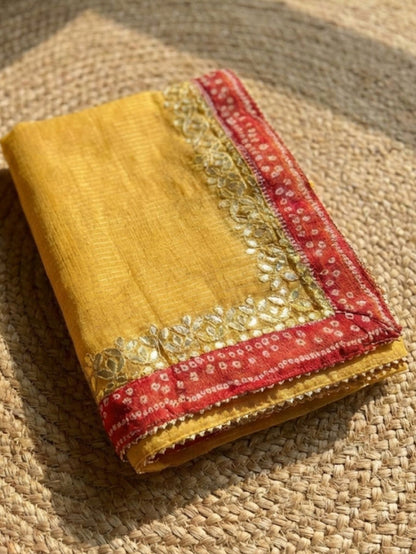 Indiehaat | Kota Cotton Gota Patti Suit Material Yellow
