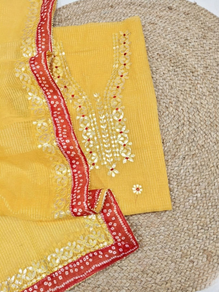Indiehaat | Kota Cotton Gota Patti Suit Material Yellow