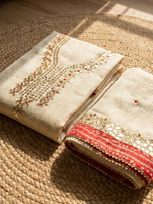Indiehaat | Kota Cotton Gota Patti Suit Material White