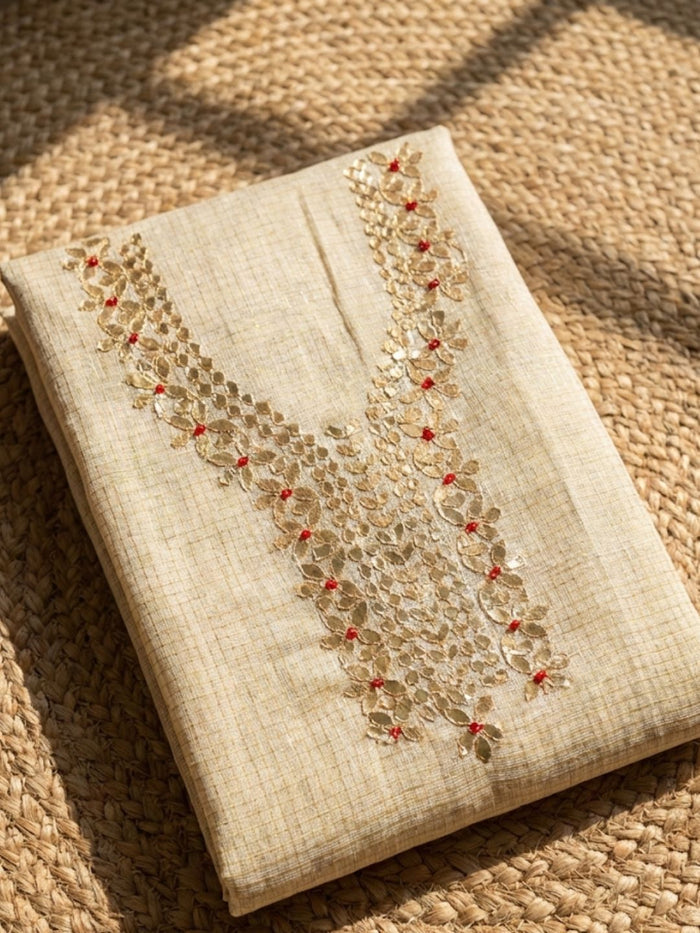 Indiehaat | Kota Cotton Gota Patti Suit Material White