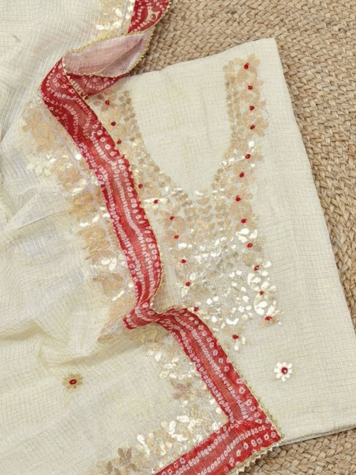 Indiehaat | Kota Cotton Gota Patti Suit Material White