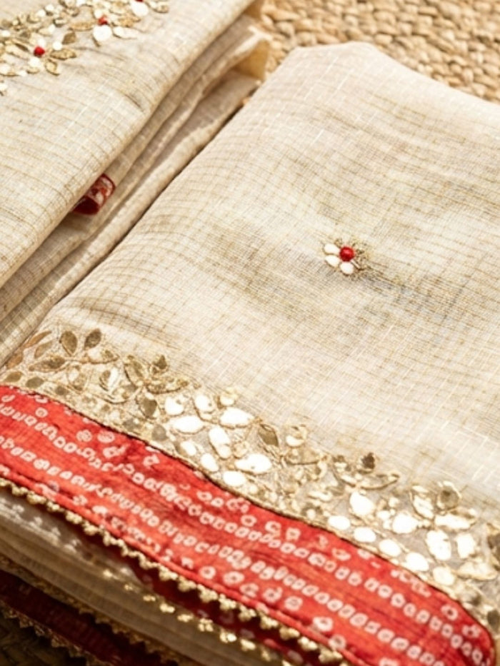 Indiehaat | Kota Cotton Gota Patti Suit Material White
