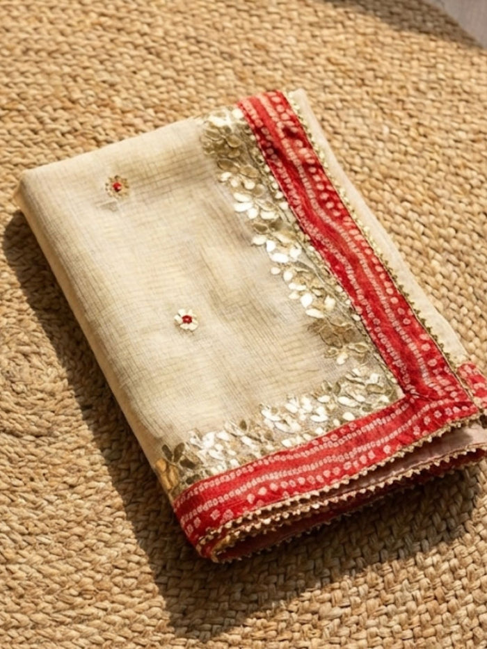 Indiehaat | Kota Cotton Gota Patti Suit Material White