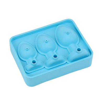 Tavă din silicon LOVING JOY Butt Plug Ice Tray, cu 3 forme tip plug anal pentru gheață, albastru
