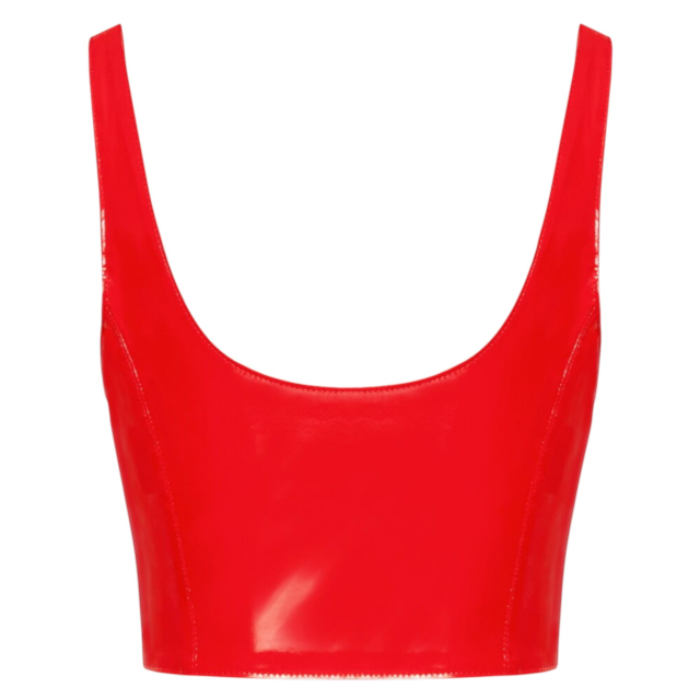 Top sexy BLACK LEVEL Vinyl Top, din material lucios, cu fermoar frontal și catarame pe bretele, mărime S, culoare roșu