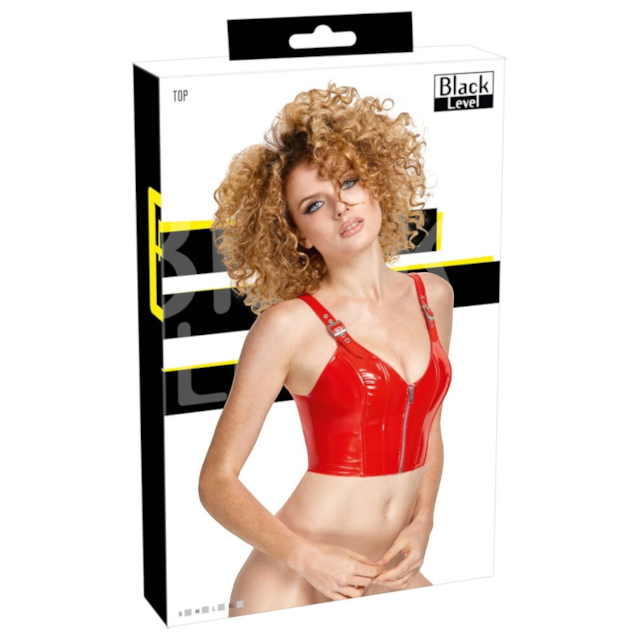 Top sexy BLACK LEVEL Vinyl Top, din material lucios, cu fermoar frontal și catarame pe bretele, mărime S, culoare roșu