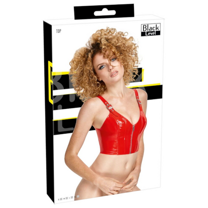 Top sexy BLACK LEVEL Vinyl Top, din material lucios, cu fermoar frontal și catarame pe bretele, mărime S, culoare roșu