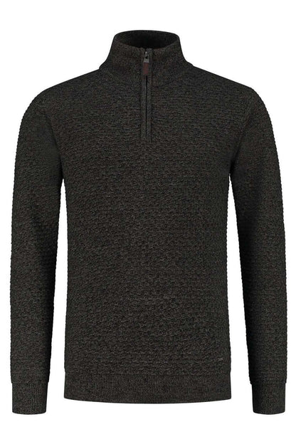 Trui halfzip groen grijs, katoenen halfzip trui met ademend comfort en veelzijdigheid.