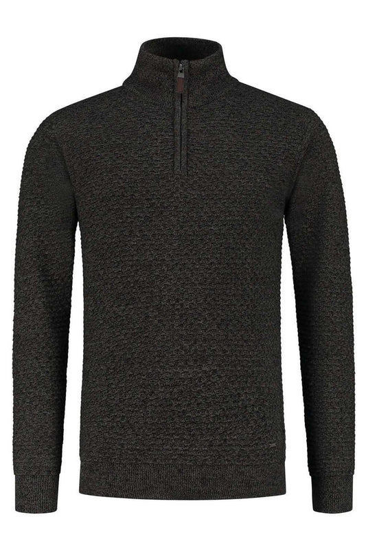 Trui halfzip groen grijs, katoenen halfzip trui met ademend comfort en veelzijdigheid.