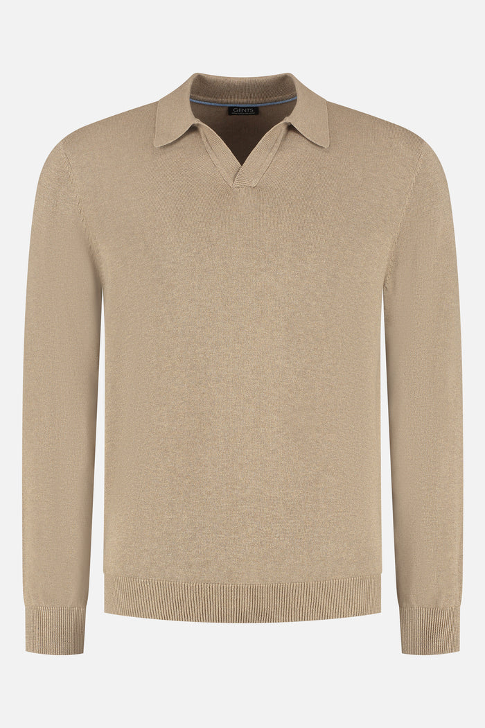 Trui riva katoen bruin, een stijlvolle bruine trui met polo kraag, perfect voor elke gelegenheid.