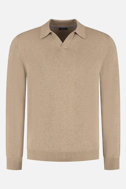 Trui riva katoen bruin, een stijlvolle bruine trui met polo kraag, perfect voor elke gelegenheid.