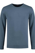 Trui ronde hals Denim ademend katoenen trui in denimkleur met ronde hals.