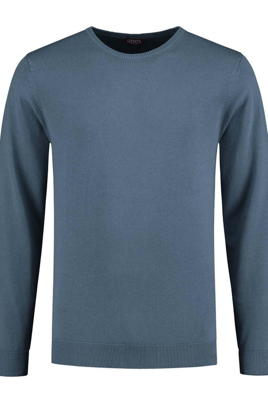 Trui ronde hals Denim ademend katoenen trui in denimkleur met ronde hals.