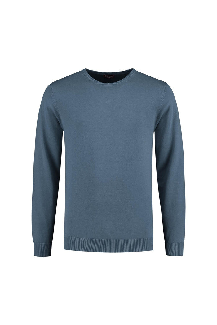 Trui ronde hals Denim katoenen trui in denimkleur met ronde hals voor heren.
