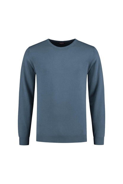 Trui ronde hals Denim katoenen trui in denimkleur met ronde hals voor heren.