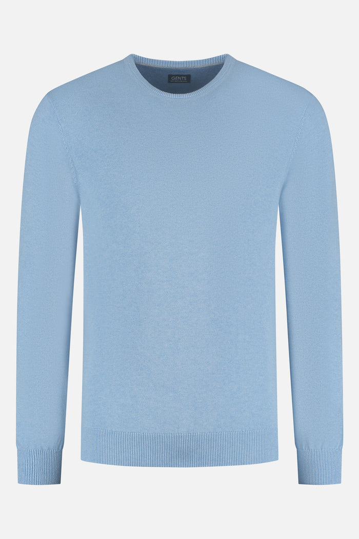 Trui ronde hals katoen lichtblauw, lichtblauwe trui met ronde hals van katoen, perfect voor casual outfits.