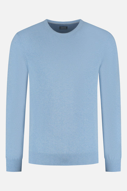 Trui ronde hals katoen lichtblauw, lichtblauwe trui met ronde hals van katoen, perfect voor casual outfits.