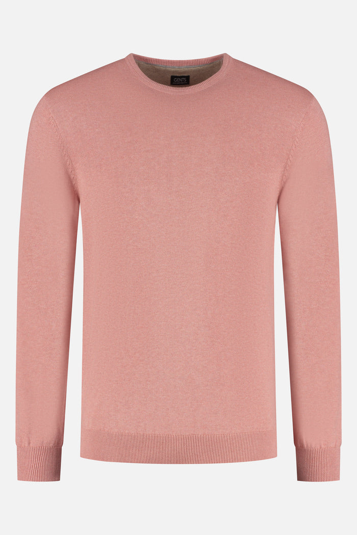 Trui ronde hals katoen roze, eenvoudige en stijlvolle rondhals trui in een zachte roze kleur.