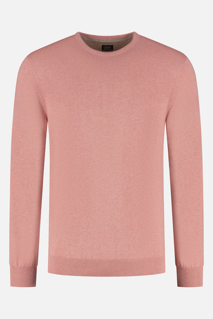 Trui ronde hals katoen roze, eenvoudige en stijlvolle rondhals trui in een zachte roze kleur.