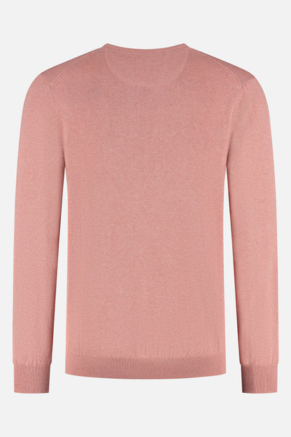 Trui ronde hals katoen roze, achterkant van de trui in zachte roze kleur, perfecte casual stijl.