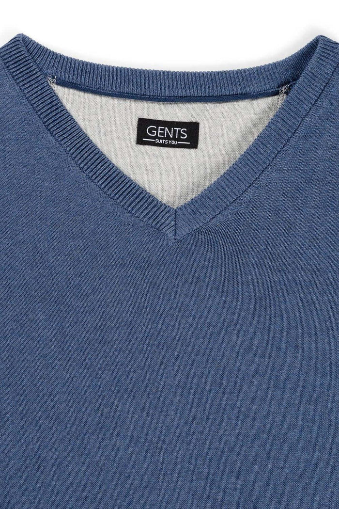 Trui V-hals softcotton blauw