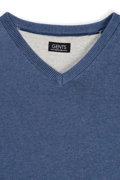 Trui V-hals softcotton blauw