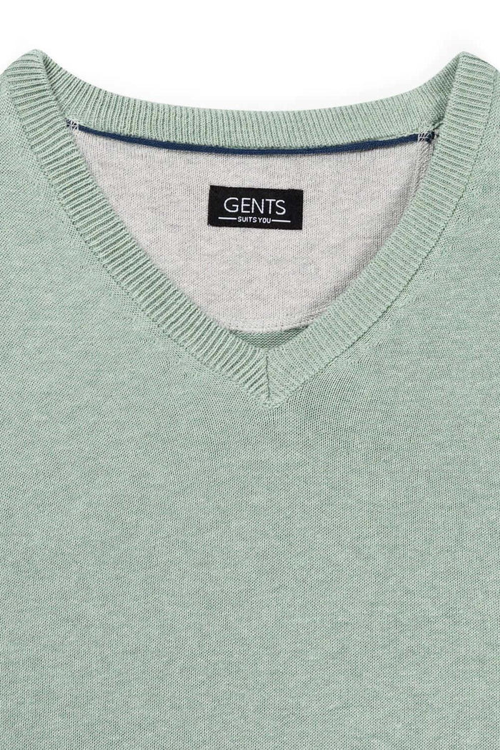 Trui V-hals softcotton oudgroen