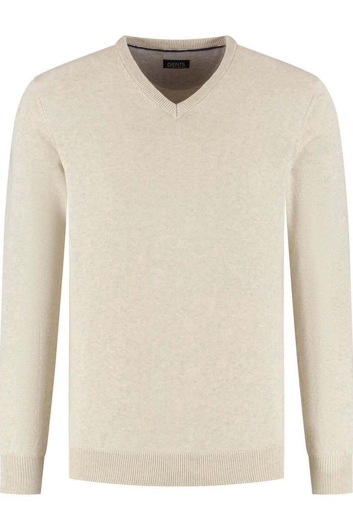 Trui V-hals softcotton zand, ademende 100% katoen trui, veelzijdig voor elke gelegenheid.