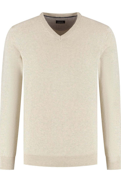 Trui V-hals softcotton zand, ademende 100% katoen trui, veelzijdig voor elke gelegenheid.