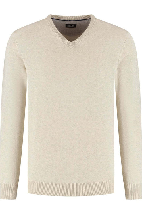 Trui V-hals softcotton zand, ademende 100% katoen trui, veelzijdig voor elke gelegenheid.