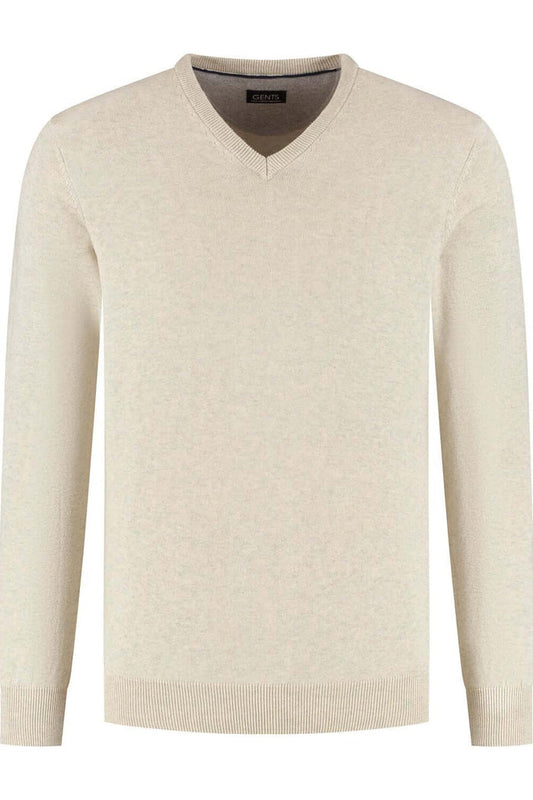 Trui V-hals softcotton zand, ademende 100% katoen trui, veelzijdig voor elke gelegenheid.