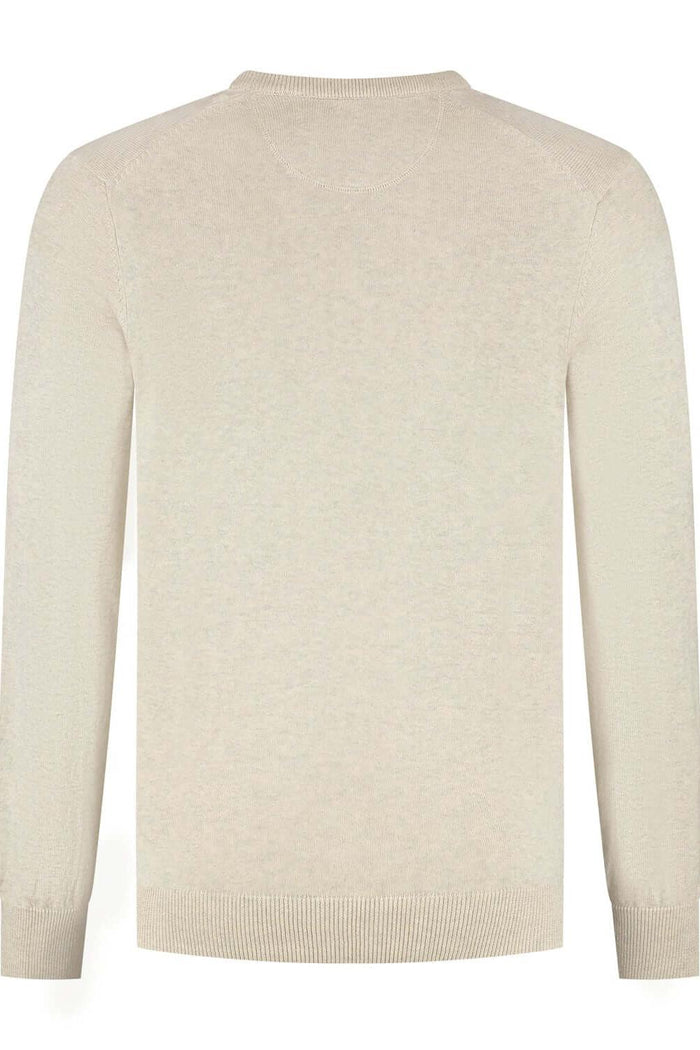 Trui V-hals softcotton zand, ademende trui van 100% katoen, veelzijdig en comfortabel.