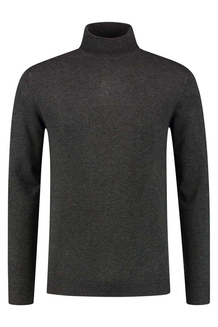 Turtle neck antra - donkergrijze coltrui met opstaande kraag en kreukarm design.
