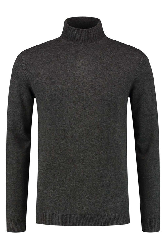 Turtle neck antra - donkergrijze coltrui met opstaande kraag en kreukarm design.