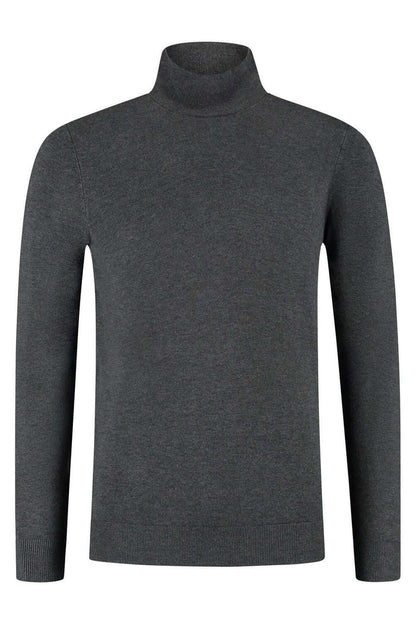 Turtle neck donkergrijs, gebreide koltrui met hoge rolkraag, stijlvol en warm voor het koude seizoen.