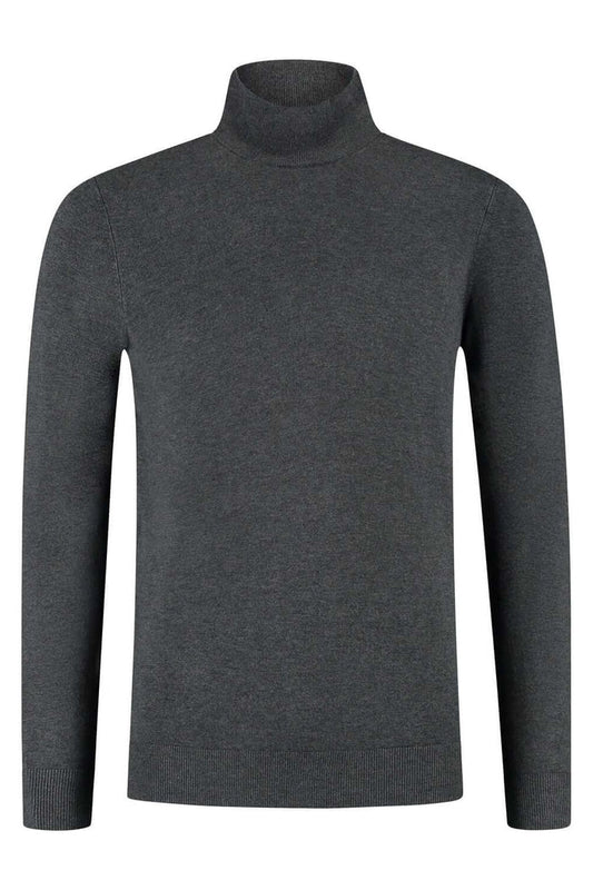 Turtle neck donkergrijs, gebreide koltrui met hoge rolkraag, stijlvol en warm voor het koude seizoen.