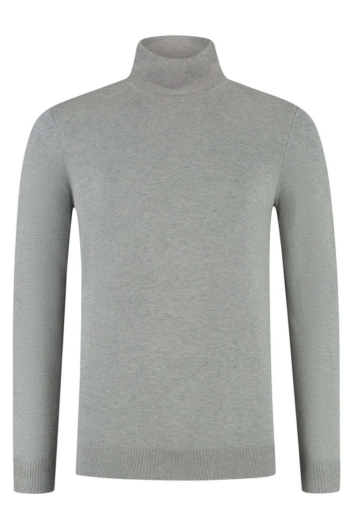 Turtle neck lichtgrijs, lichtgrijze fijngebreide coltrui met hoge kraag.
