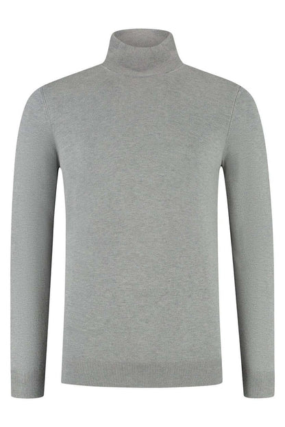 Turtle neck lichtgrijs, lichtgrijze fijngebreide coltrui met hoge kraag.