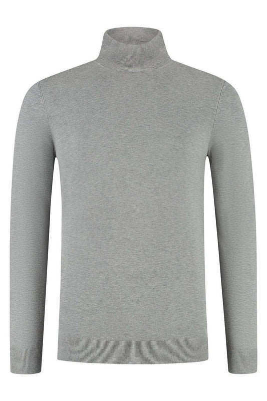 Turtle neck lichtgrijs, lichtgrijze fijngebreide coltrui met hoge kraag.