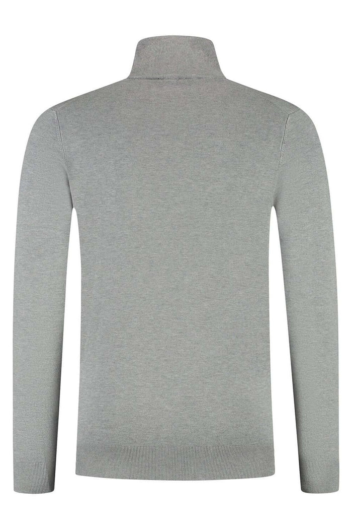 A light gray Turtle neck lichtgrijs sweater showing the back view with a high collar design.