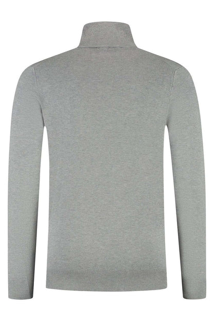 A light gray Turtle neck lichtgrijs sweater showing the back view with a high collar design.