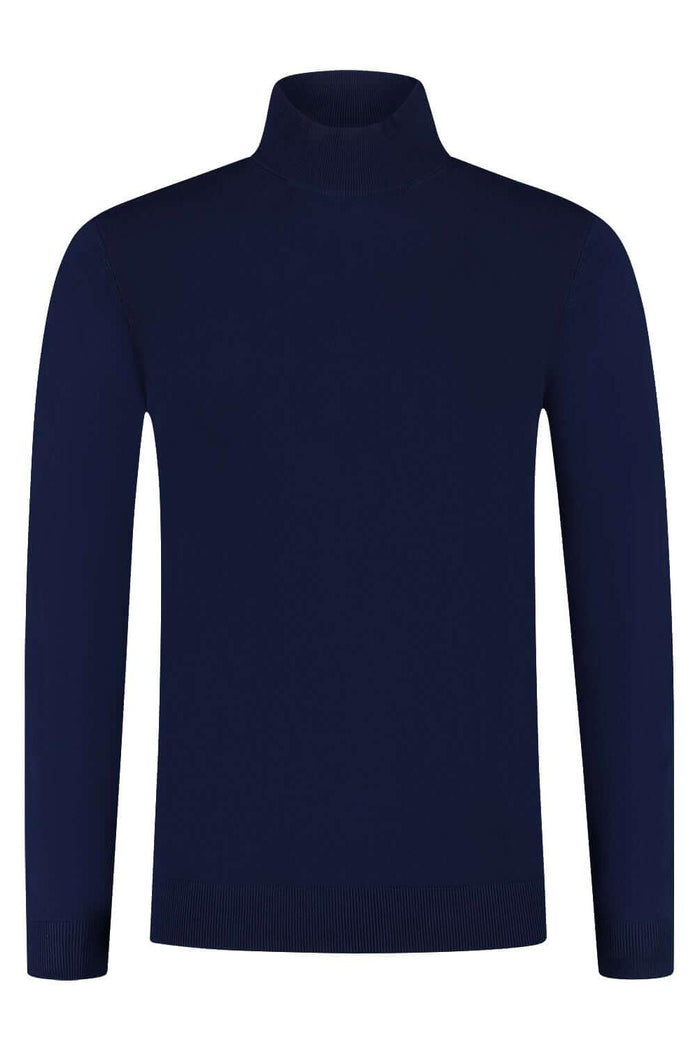 Turtle neck navy, diepblaue coltrui met hoge kraag en strakke afwerking, perfect voor stijlvolle outfits.